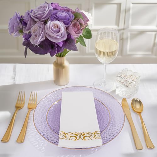 DaYammi 175PCS Clear Purple Plastic Dinnerware Set for 25 Guests - Image 5