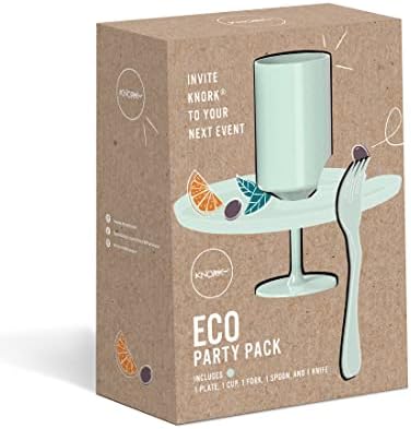 Knork Eco Party Bundle, Appetizer Plate, Party Cup, Party Utensils, 5 Piece Set, Mint - Image 2