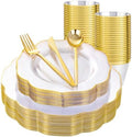 bUCLA 180PCS Clear Plastic Plates with Gold Trim - Clear Gold Plastic Dinnerware Include 30 Dinner & Dessert Plates, 30 Knives, 30 Forks, 30 Spoons and 30 Cups for Party by BUCLA