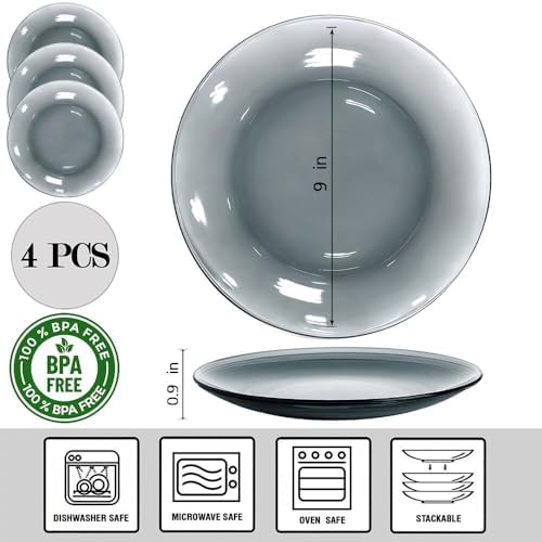 STP GOODS Glass Plates Set of 4 – Borosilicate Salad & Dessert Plates, Transparent Glass Appetizer Plates, Microwave & Dishwasher Safe Tableware - Image 2