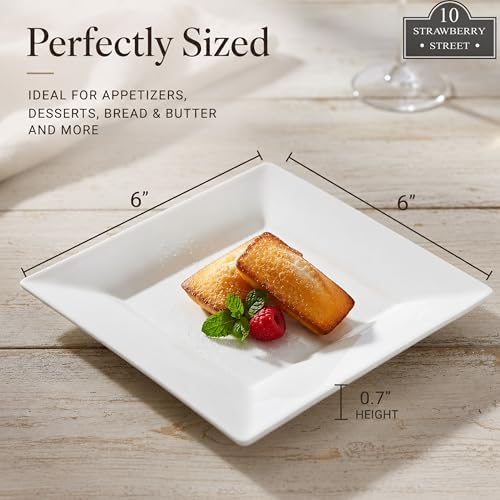 10 Strawberry Street Ceramic Simply White 6" Square Appetizer Plate, Set of 6 - Image 3