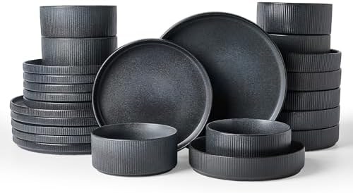 Famiware Star Stoneware Dinnerware Sets with Pasta Bowls, 24pc Dishes for 6 by Famiware