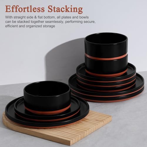 LIANYU 24 Piece Dinnerware Set for 8, Modern Style Stoneware Dinnerware Set - Image 5