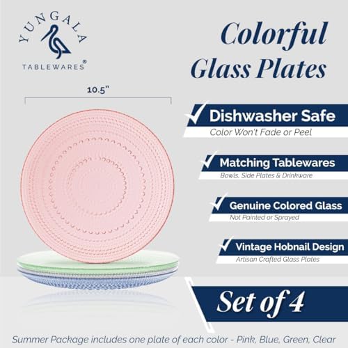 Summer Glass Dinner Plates Set of 4 10.5 Inch Pink Green Blue Clear - Image 2