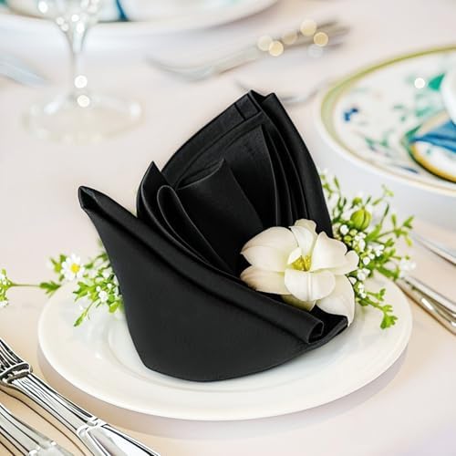 FOLINS&HOME Black Cloth Napkins Set of 4, Decorative 17x17 Inch Napkins by FOLINSHOME
