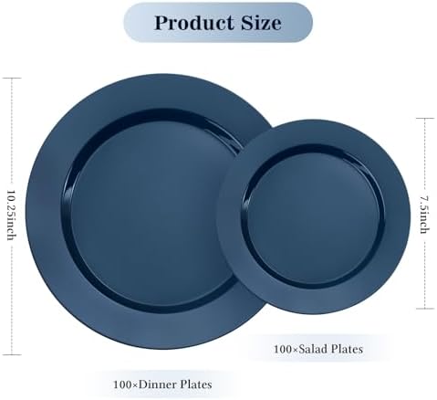 BESTVIP 200 Pack Premium Navy Blue Plastic Plates - Image 2