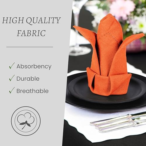 TWINY threads 4Pcs 100% Cotton Cloth Napkins, 18"x18", Reusable, Orange - Image 3