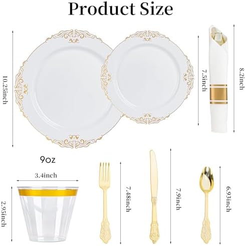 350PCS Gold Plastic Plates, Dinnerware Sets for 50 Guests - Image 2