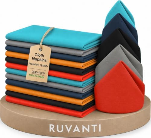 Ruvanti Cloth Napkins Set of 12, Cotton Enrich 18”x18” - Multi Color by Ruvanti