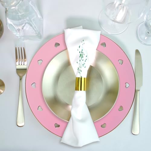 13" Round Pink Charger Plates, Heart Hollow Chargers for Dinner Plates with Golden Border, Formal Table Setting Accessory Centerpiece Bluk Wedding, Valentine's Day, Galentine's Day, Easter, Set of 6 - Image 3