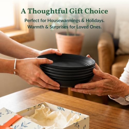 Homienly Wheat Straw Deep Plates 8 Inch Unbreakable Dessert Plates for Kitchen, Camping Microwave and Dishwasher Safe Plate Set for Bread & Butter, Appetizer Reusable Plastic Plates Set of 6 (Black) - Image 7