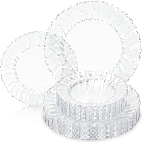 Lullaby 60PCS Clear Scalloped Plastic Plates, Disposable Plates for Party by LULLABY