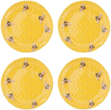 UP Beehive Melamine Round Dessert Plates, Small Serving Plates, for Appetizer, Snacks, and Side Dishes, Yellow, 6 Inch, Set of 4 by UPware