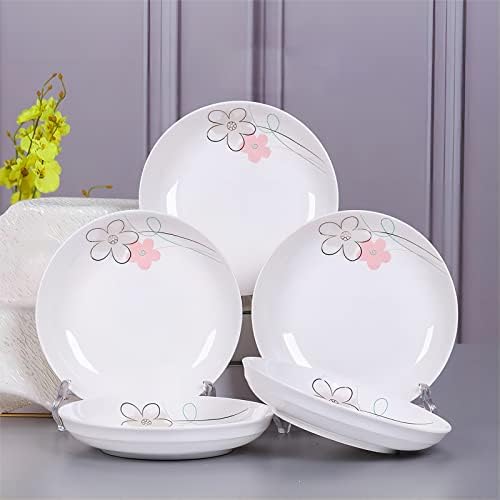 5 Pack Porcelain Plates with Pink Flower Pattern, 7 inch Large Dessert Salad Ceramic Dinner Plates, Porcelain Dessert Dishes for Steak, Pasta, Pizza, Appetizer ( Dishwasher Safe & Microwave Safe) - Image 6