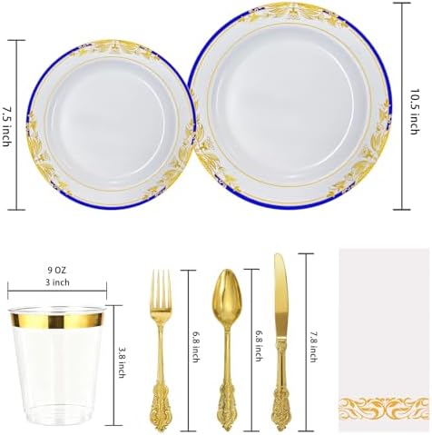 White Gold Disposable Plastic Plates, Heavy Duty Disposable Dinner Ware Set - Image 3