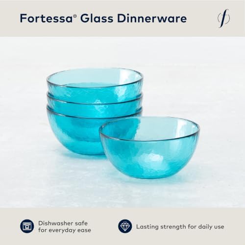 Fortessa Los Cabos Glass Dinnerware Collection, Dessert Snack Bowl (Set of 4), 5 Inch/12.5oz, Lagoon Blue - Image 2