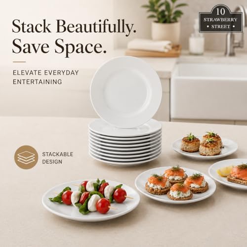 10 Strawberry Street 6" Catering Round Appetizer Plate, Set of 12,White - Image 6