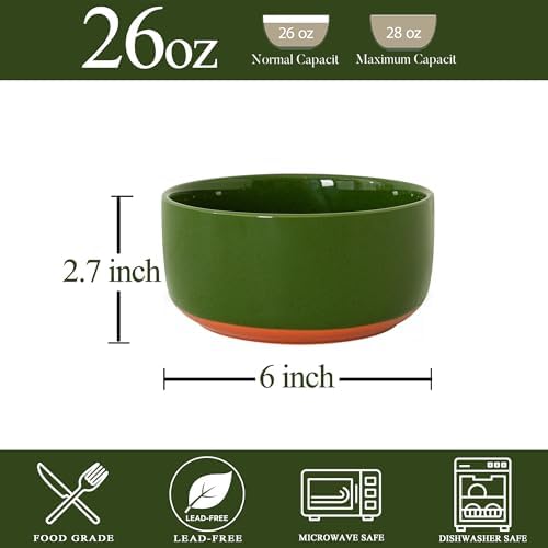 Stoneware Cereal & Soup Bowls, Set of 4, 6-Inch, Green - Image 2