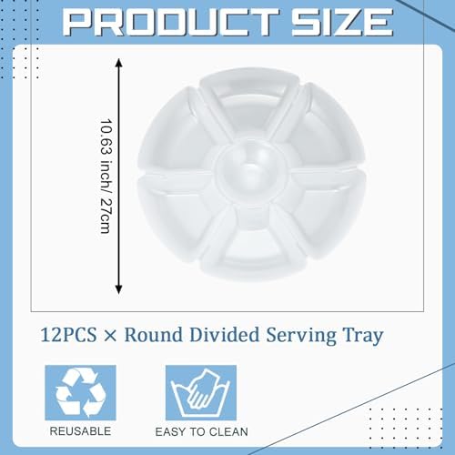 Zhehao 6 Pcs Plastic Divided Serving Trays with 60 Pcs Disposable Fork, 7 Compartments Round Chip Dip Plate, Petal Shape Platter, 10.6'' Snacks Serving Dish for Party Candy Nuts Fruits (White) - Image 2