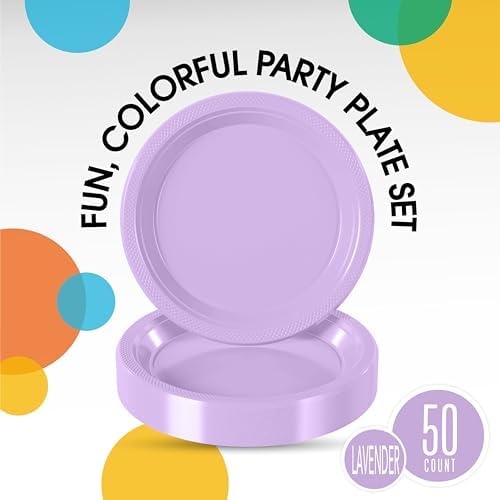 Party Solids 33% Thicker Lavender Plastic Plates 10" Dinner Plates 50 Ct - Image 2