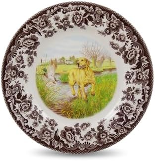 Spode Hunting Dogs Yellow Labrador Retriever 8" Salad Plate - Dog-Themed Rustic Holiday Tableware, Fine Earthenware for Salad or Dessert - Microwave, Dishwasher, Oven Safe, Made in England by Spode