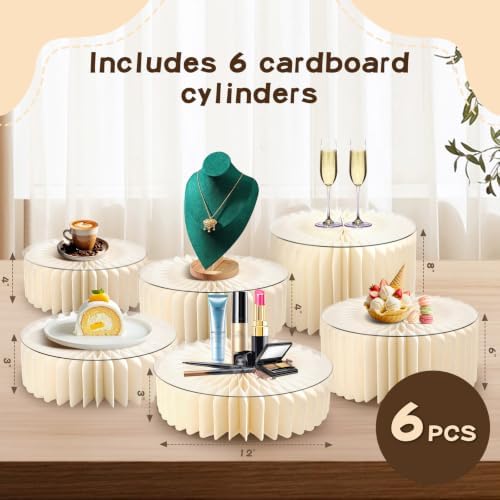 6 Pack Buffet Risers Foldable Food Display Risers Food Risers for Buffet Table Tall Cake Stands Cylinder Stands for Party Pedestal Cake Stand Dessert Table Display Set Cupcake Stands Cupcake Display (‌Cream, 6Pcs) - Image 2