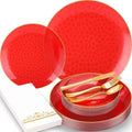 150 Pcs Red Plastic Dinnerware Set, Disposable Plates for 25 Guests by BONSINY