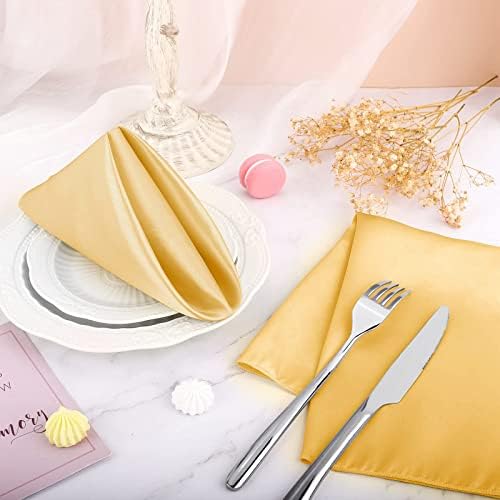 ANECO 16 Pack Square Satin Napkin Bright Silk Table Napkin Soft Smooth Fabric Table Napkin for Wedding Banquet Party Decoration, Gold, 20 x 20 Inch - Image 5