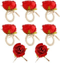 Red Flower Napkin Rings Set of 8, Handmade Peony Napkin Holder Floral Rings with Jute Bow Buckles for Summer, Wedding, Banquet, Birthday, Christmas, Valentine's, Thanksgiving Table Decoration by FEKIDO