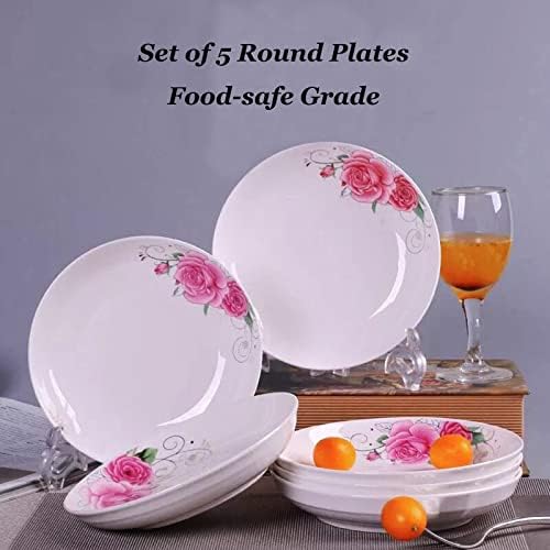 5 Pack Ceramic Plates with Rose Pattern, 7 inch Large Dessert Salad Porcelain Dinner Plates, Ceramic Dessert Dishes for Steak Pasta Pizza Appetizer (Dishwasher & Microwave Safe Plates) - Image 7