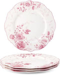 fanquare 10.5 Inch Large Round Pink Floral Porcelain Dinner Plate Sets of 4 by fanquare