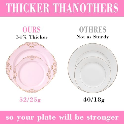 350pcs Gold Pink Retro Dinnerware Sets Disposable for 50 Guests - Image 4