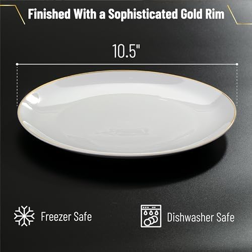 BTaT- White Porcelain Dinner Plates, Set of 12, 10.5" Gold Rimmed, Classic Style, Formal Dining - Image 3