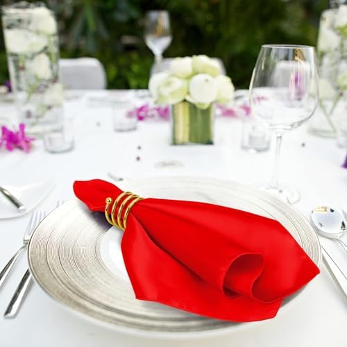MCEAST Satin Cloth Napkins and Napkin Rings Set of 8, Smooth Fabric Table Napkins and Napkin Holder for Wedding, Birthday Dinner Party, Family Gatherings, Table Decor (Red, 17 x 17 Inches) - Image 6