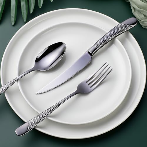 Hammered Black Silverware Set, OGORI 24-Piece 18/10 Stainless Steel Flatware Set, Service of 6 - Image 5