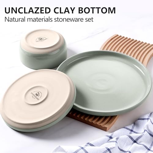 LIANYU Porcelain Dinnerware Set for 2, 6 PCS Stoneware Dinner Plates and Bowls, Ceramic Dining Dishes Set for Dessert Salad Pasta, Microwave & Dishwasher Safe, Fog Green - Image 2