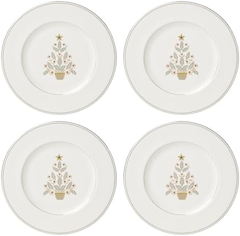 Lenox 897868 Federal Platinum Tree Accent Plates, Service For 4, Christmas Dishes, Dinnerware Set, Holiday by Lenox