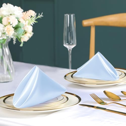 Light Blue Satin Napkins & Rings Set, 100 Pack, 12x12 Inch - Image 4