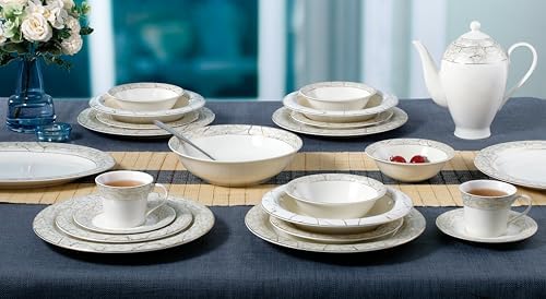 Lorren Home Trends Bone China Dinnerware Set, White with Marble Pattern and Gold Trim, 57 Piece Service for 8, Formal Dining Collection - Image 3