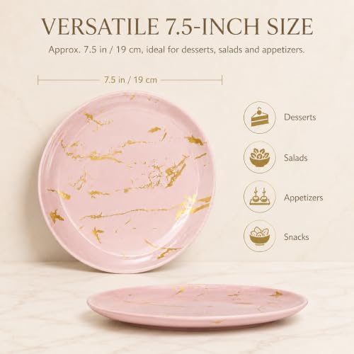 7.5-Inch Ceramic Salad Plates Set of 6, Pink and Gold Marble - Image 3