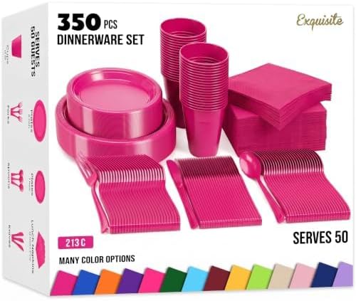 Exquisite 350 Pcs Hot Pink Plates and Napkins Party Supplies Plate Sets by Exquisite