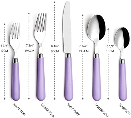 ANNOVA Stainless Steel Colorful Tableware Kitchen Flatware Set Utensils, Includes Dinner Knives, Forks, Spoons, Salad Forks & Dessert Spoons, Modern Rounded Shape (Lilac, 20 Pieces) - Image 2