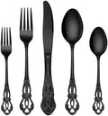 EUIRIO 40 Pieces Black Silverware Set, Royal Retro Flatware Set for 8, Stainless Steel Cutlery Set with Luxury Forks Spoons and Knives, Utensils Set Mirror Polished, Dishwasher Safe by EUIRIOSILVERWARESET