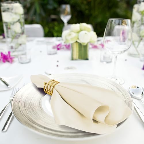 MCEAST Satin Cloth Napkins and Napkin Rings Set of 8, Smooth Fabric Table Napkins and Napkin Holder for Wedding, Birthday Dinner Party, Family Gatherings, Table Decor (Ivory, 17 x 17 Inches) - Image 6