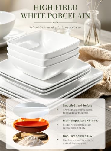 Ceramic Dinnerware Sets for 3, 9-Piece Square Plates and Bowls Sets - Image 4