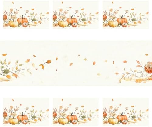 ANNA QUEEN Pumpkin Harvest Table Runner and Placemats Set of 6, 13"x72" Table Runner with 12"x18" Placemats, Rustic Fall Dining Set for Thanksgiving, Autumn Kitchen Decor - Image 2