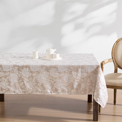 Laura Ashley Wrinkle Resistant Annaleigh Tablecloth, 60" x 102", Taupe - Image 3