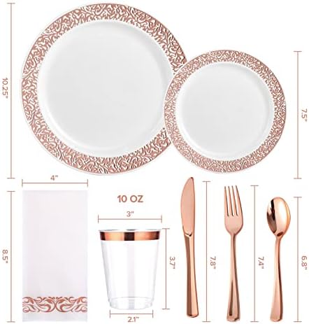 FOCUSLINE 175 Pieces Rose Gold Disposable Dinnerware Set for 25 Guests - Image 6