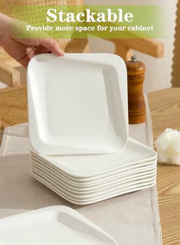 7.3 Inch Square Porcelain Dessert Plates, 10 Pieces, White - Image 4