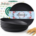 Homienly Wheat Straw Deep Plates 9 Inch Unbreakable Dinner Plates Set of 6 Reusable Plastic Plates for Salad, Bread & Butter, Breakfast, Microwave & Dishwasher Safe Camping Plates (Black) by HOMIENLY